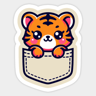 Baby Tiger in Pocket Cute Kawaii Peeking Animal Sticker